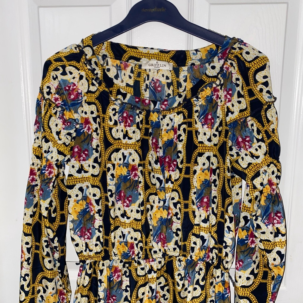 Women's Griffin Paris Versace Inspired Print Long Sleeve Midi Dress Size Large - Picture 3 of 6